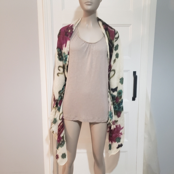 Hang N Hold Wool Crepe Floral Scarf Wrap 2 x68 Inch Raw Hem Colorful Lightweight - Picture 7 of 11